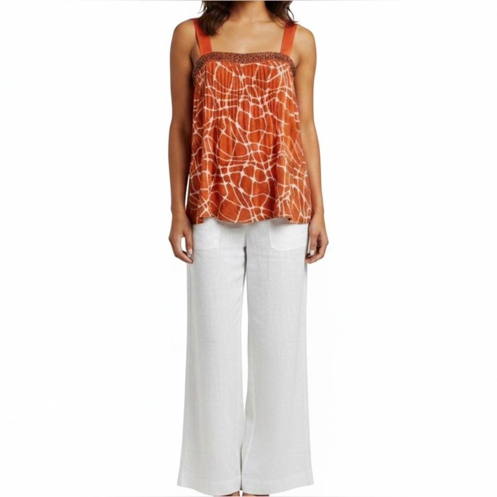 INC Orange White Giraffe Print Embellished Tank Top M Blouse Bling Animal Print